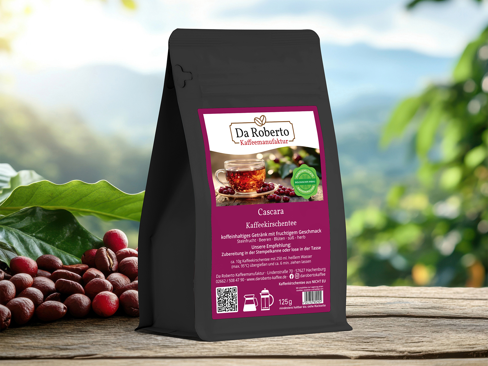 Daroberto Kaffee Cascara Kaffeekirschentee Verpack M Kaffeekirschen Hintergrund