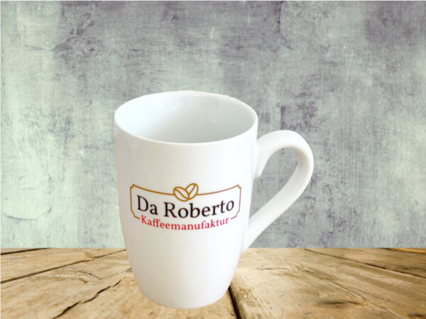 Kaffeebecher mit Da Roberto Logo (aus Porzellan)